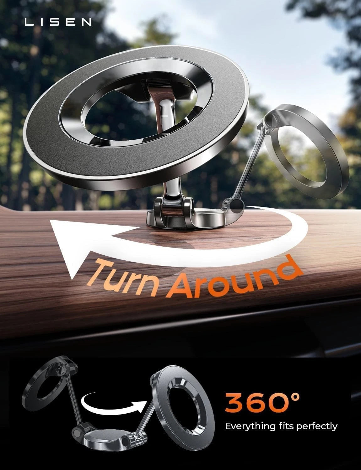 LISEN for MagSafe Car Mount iPhone 17 Pro Max [24 Driver Setup, Black