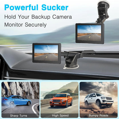 Backup Camera Monitor Mount - Windshield Suction Cup Mounting Bracket, Black