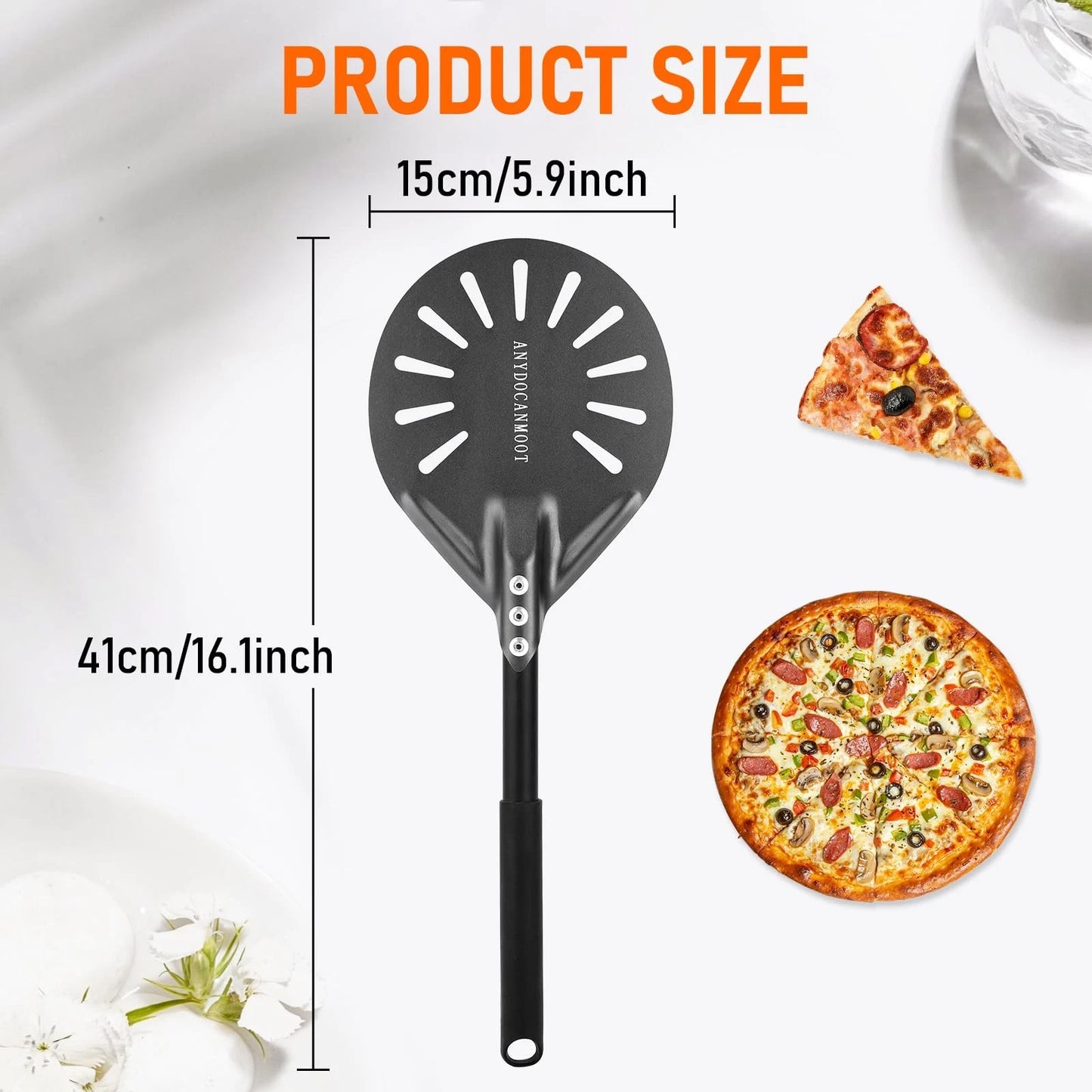 Perforated Pizza Peels 6 INCH pizza spatula paddle Long Handle 6inch, Black