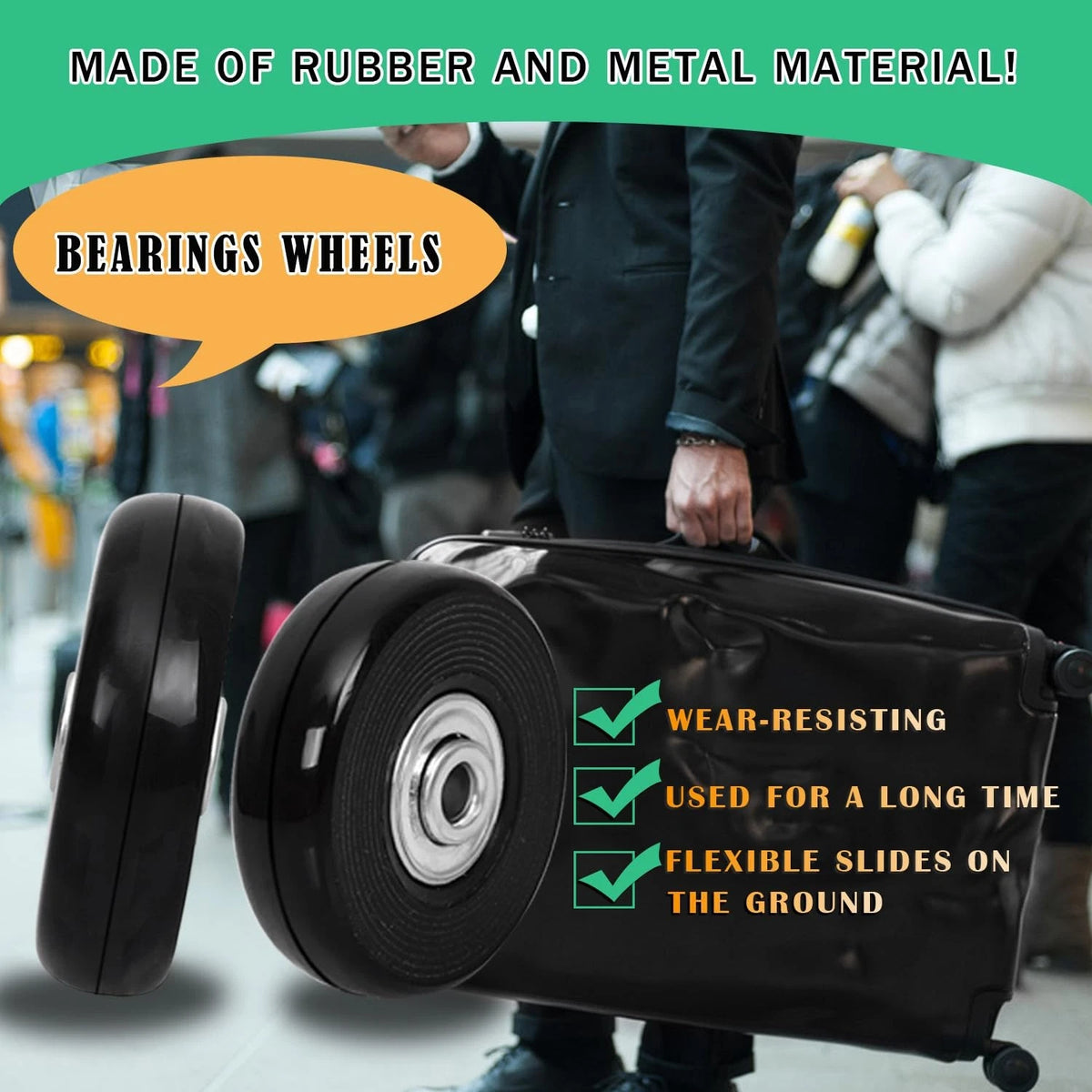 Luggage Replacement Wheels Set 8Pcs 1.97"x0.55"（50mm x 14mm） Rubber Black