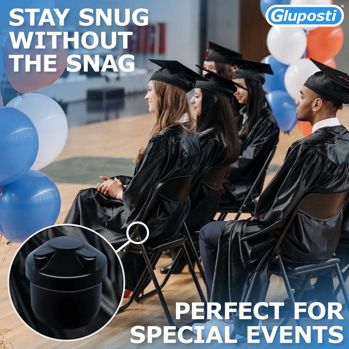 Gluposti 8 Folding Chair V-Tip Stabilizer Caps, Plug Top Black