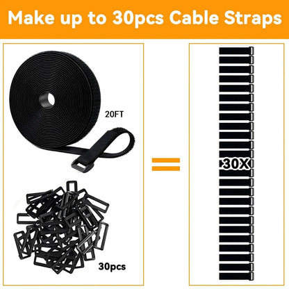 OljezziYa 20Ft x 1" Adjustable Cable Straps with 30 x 1inch, Black