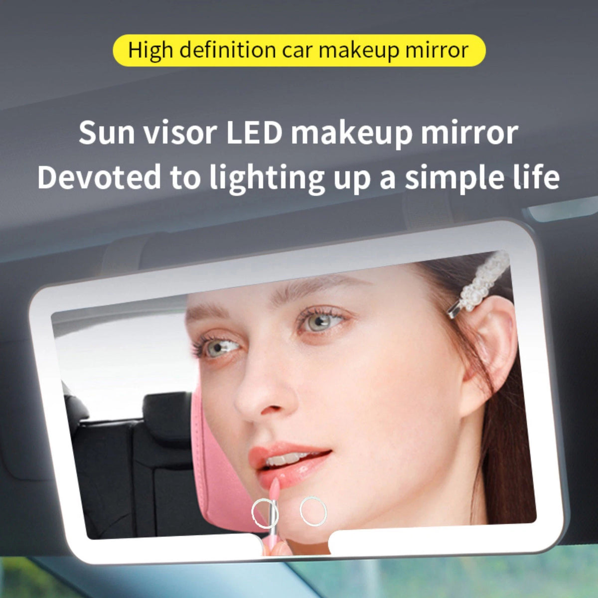 Rechargeable Car Visor Makeup Mirror With Bicolor LED And Adjustable Straps