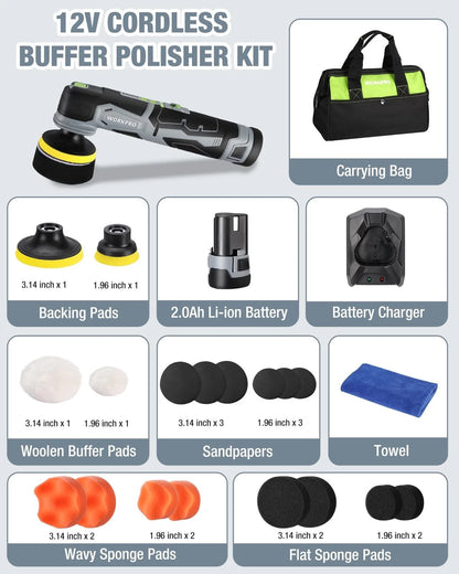 WORKPRO 12V Cordless Mini Buffer Polisher Kit