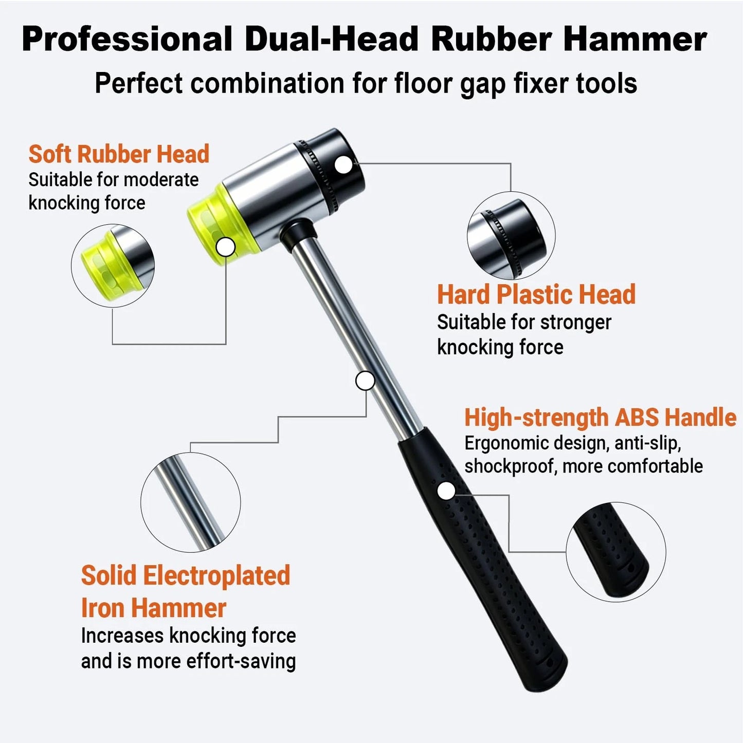 Floor Gap Fixer Tool Kit with Rubber Mallet for Laminate,Vinyl Plank, Orange
