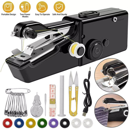 Handheld Mini Sewing Machine Stitch Electric Compact Tool w/ Accessories Kit