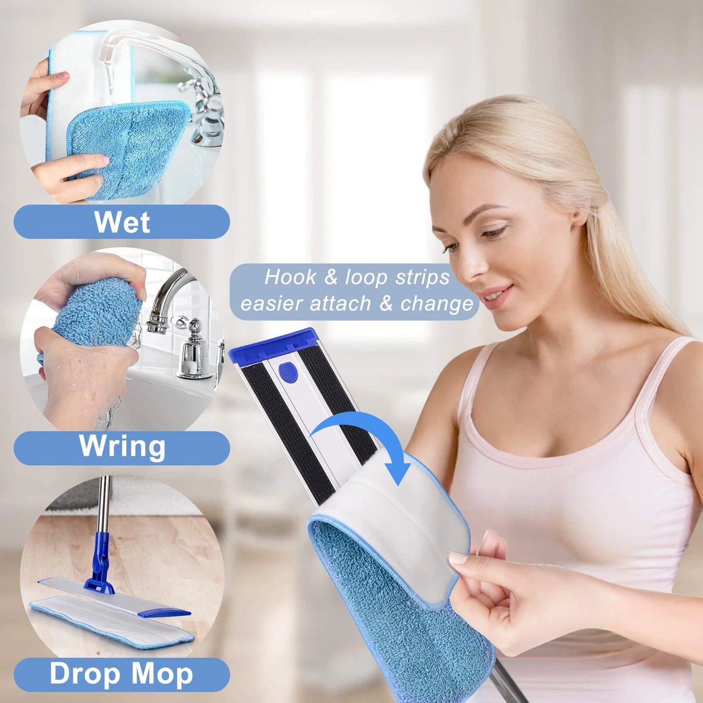 18" Professional Microfiber Mop Floor Cleaning System, Flat 18 inch, Blue