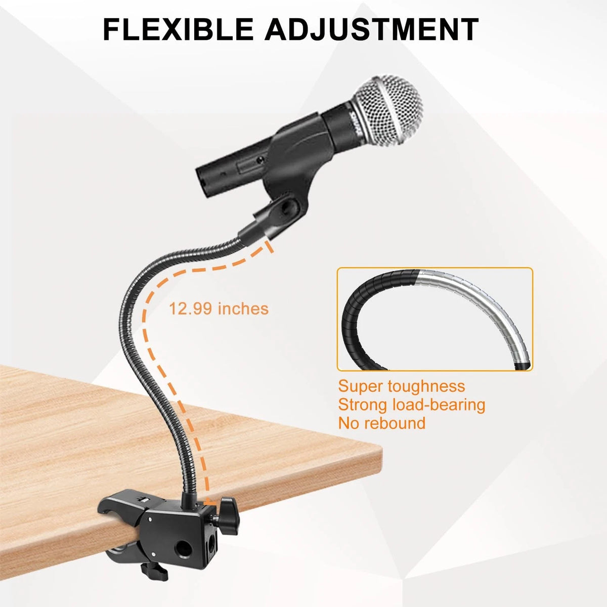 Gooseneck Microphone Stand, Flexible Mic Arm Desk 13 Inch, Black