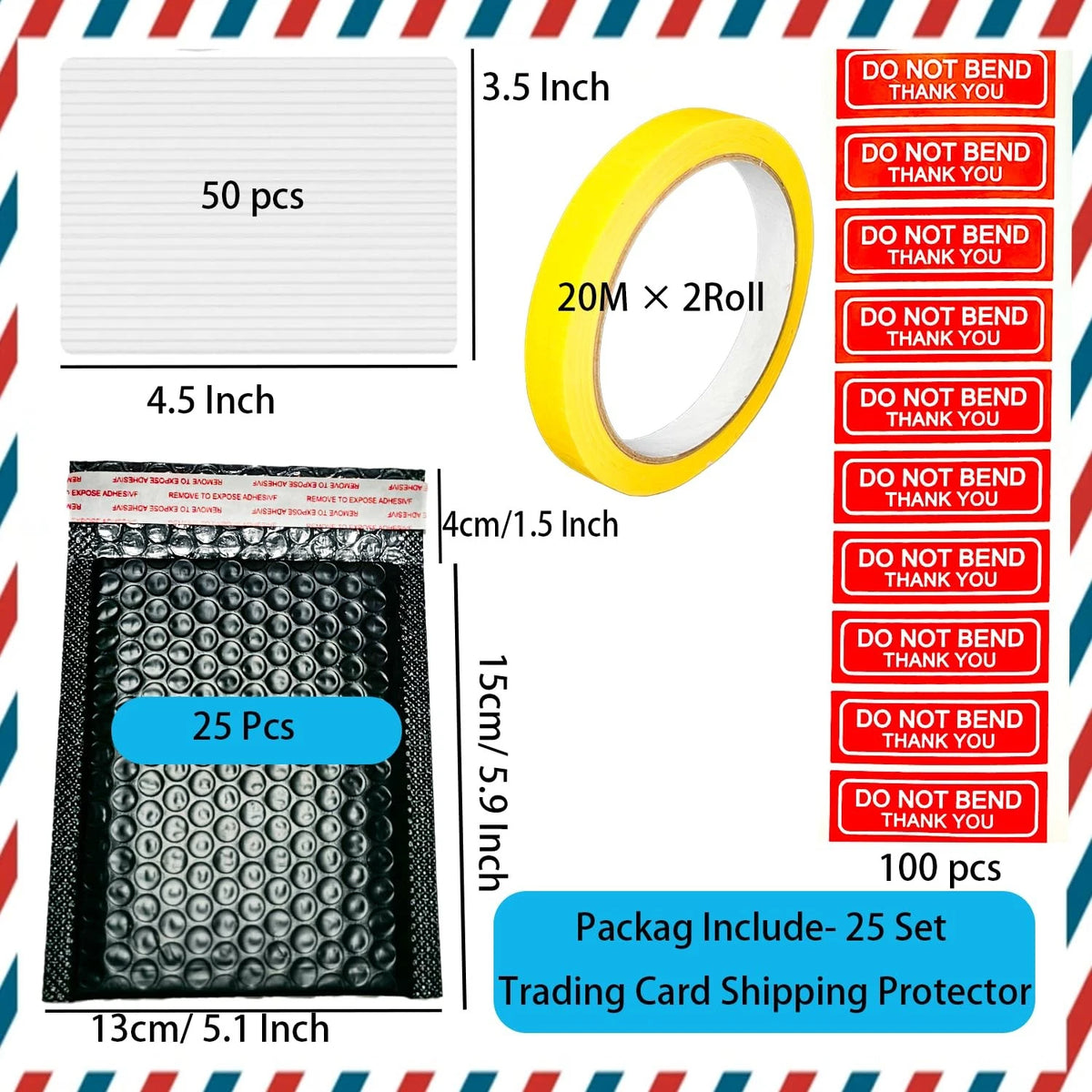 25Set Trading Card Shipping Supplies Kit,50pcs 3.5'' x x 4.5'', black