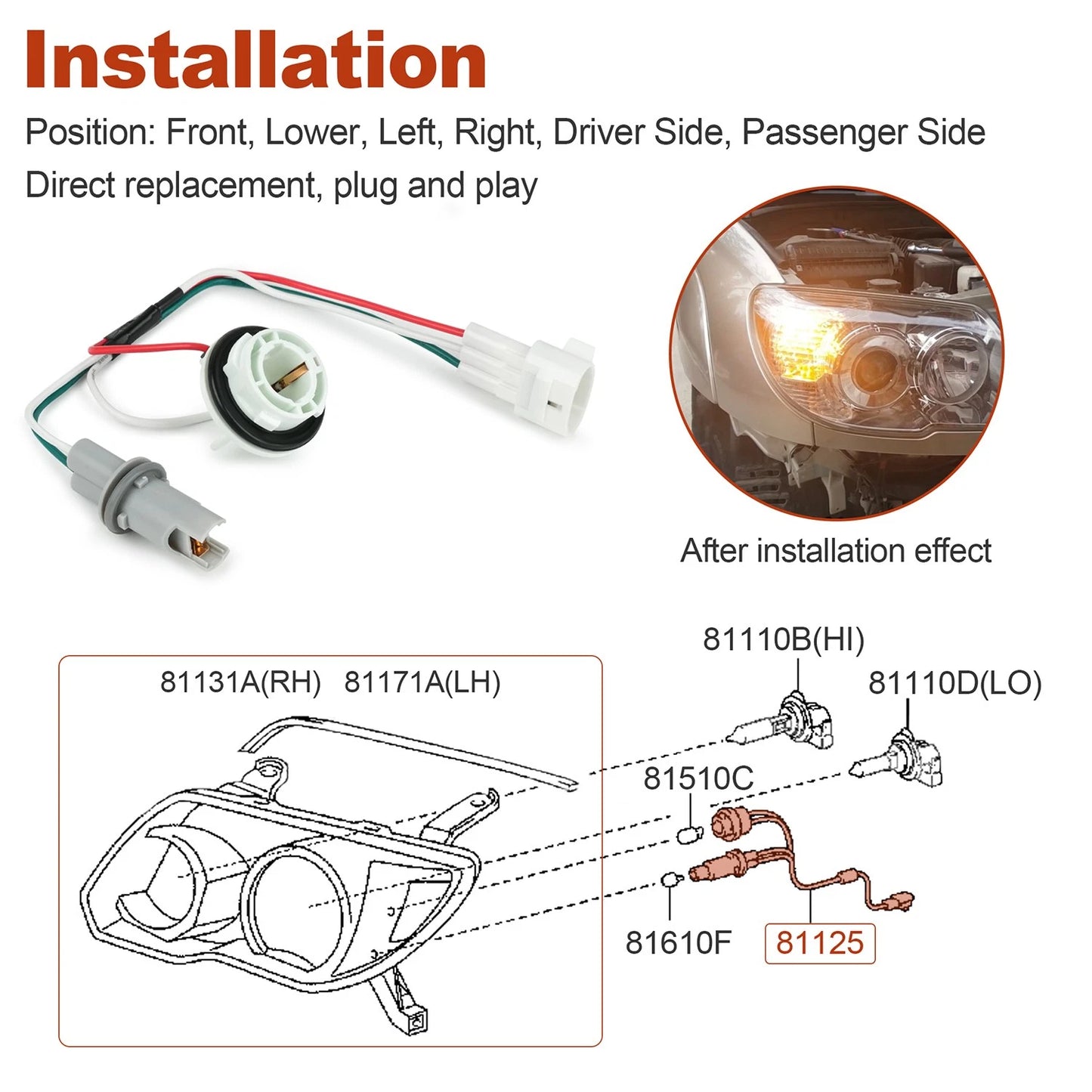 Headlight Bulb Socket Wiring Harness For Toyota 4Runner 2006-2009 81125-35440