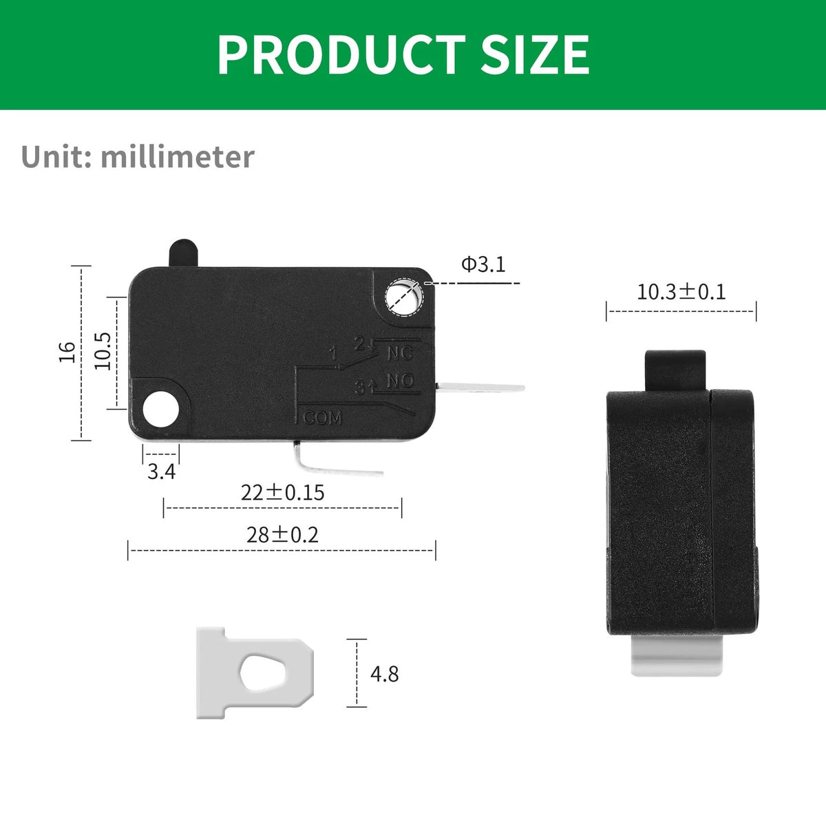 Qtcial 2-Pack KW7-0 Micro Switch for Air Fryer Repair standard size, black