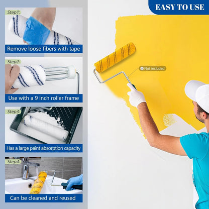 9 Inch Microfiber Paint Roller Covers, 3/8 Nap, 20 Pack Professional Blue