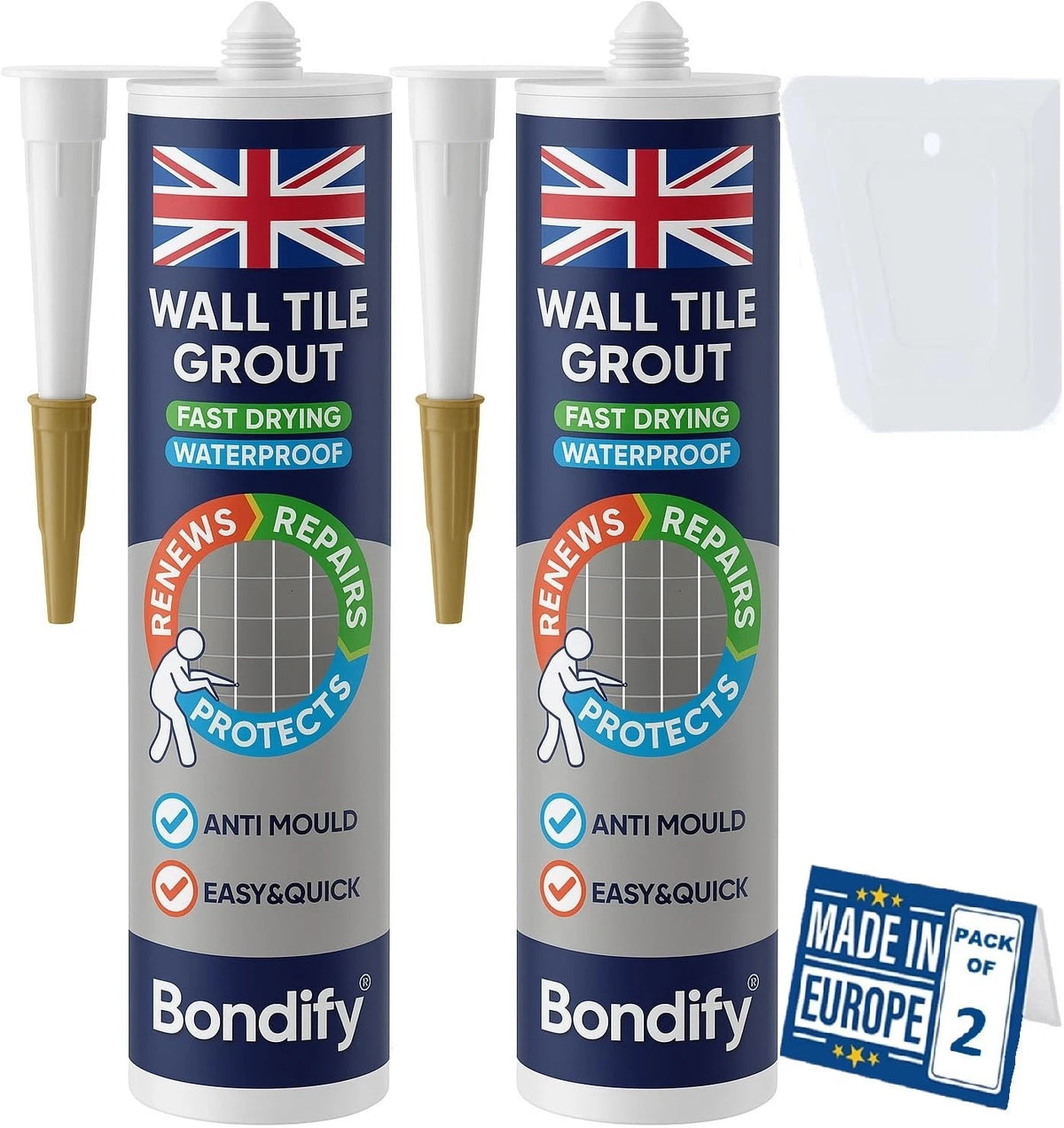 BONDIFY Waterproof White Wall & Floor Tile Grout Repair Kit 16oz/450g x 2