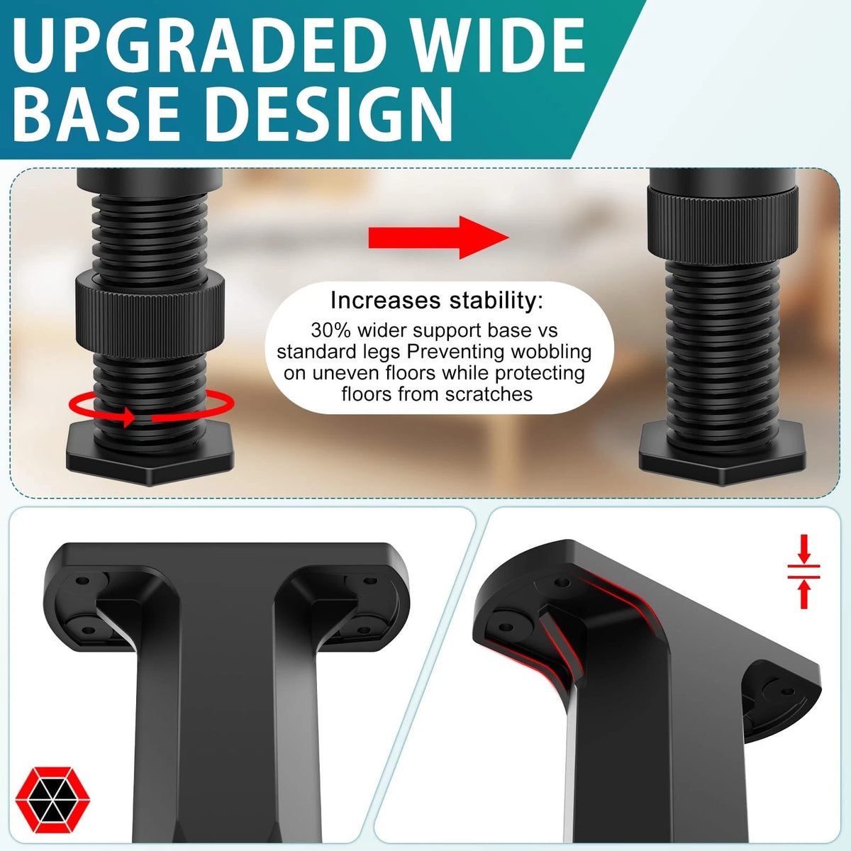 6 PCS Adjustable Bed Frame Support Legs (5.1"-8.3") - 6 5.1"-8.3", Black