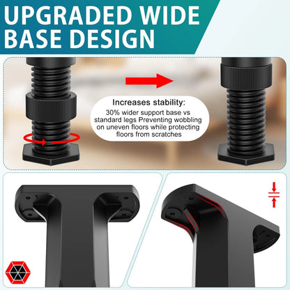 6 PCS Adjustable Bed Frame Support Legs (5.1"-8.3") - 6 5.1"-8.3", Black