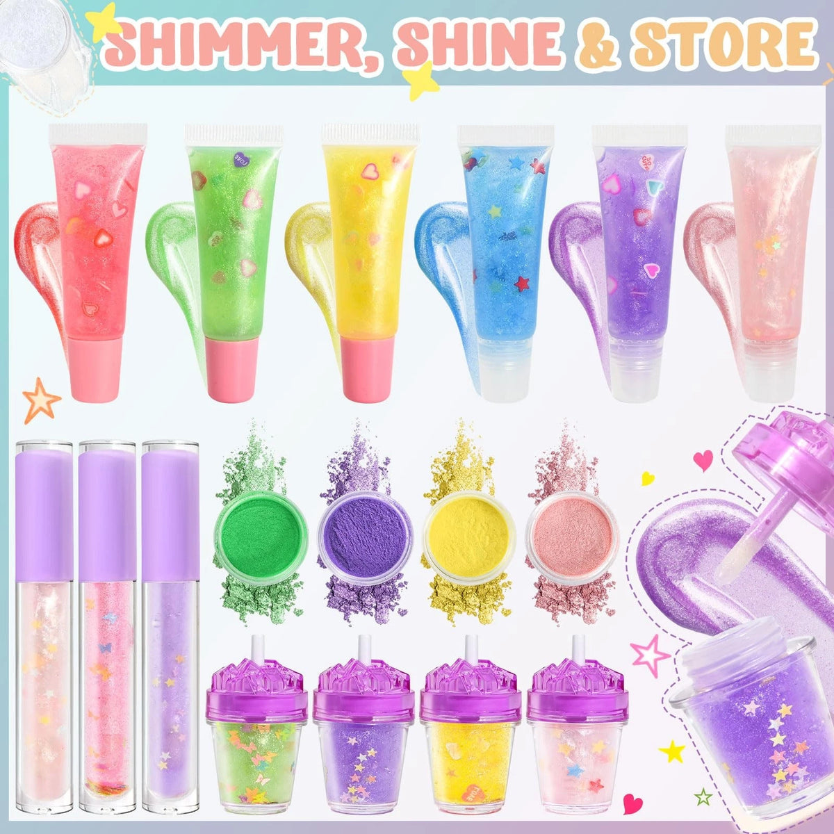 Jcoos Lip Gloss Making Kit, Fun Kit 0.62 Fl Oz (Pack of 66), Purple