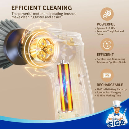 MR.SIGA Electric Spin Scrubber for Kitchen and Bathroom 5.9 x 6.0 inch, Gray