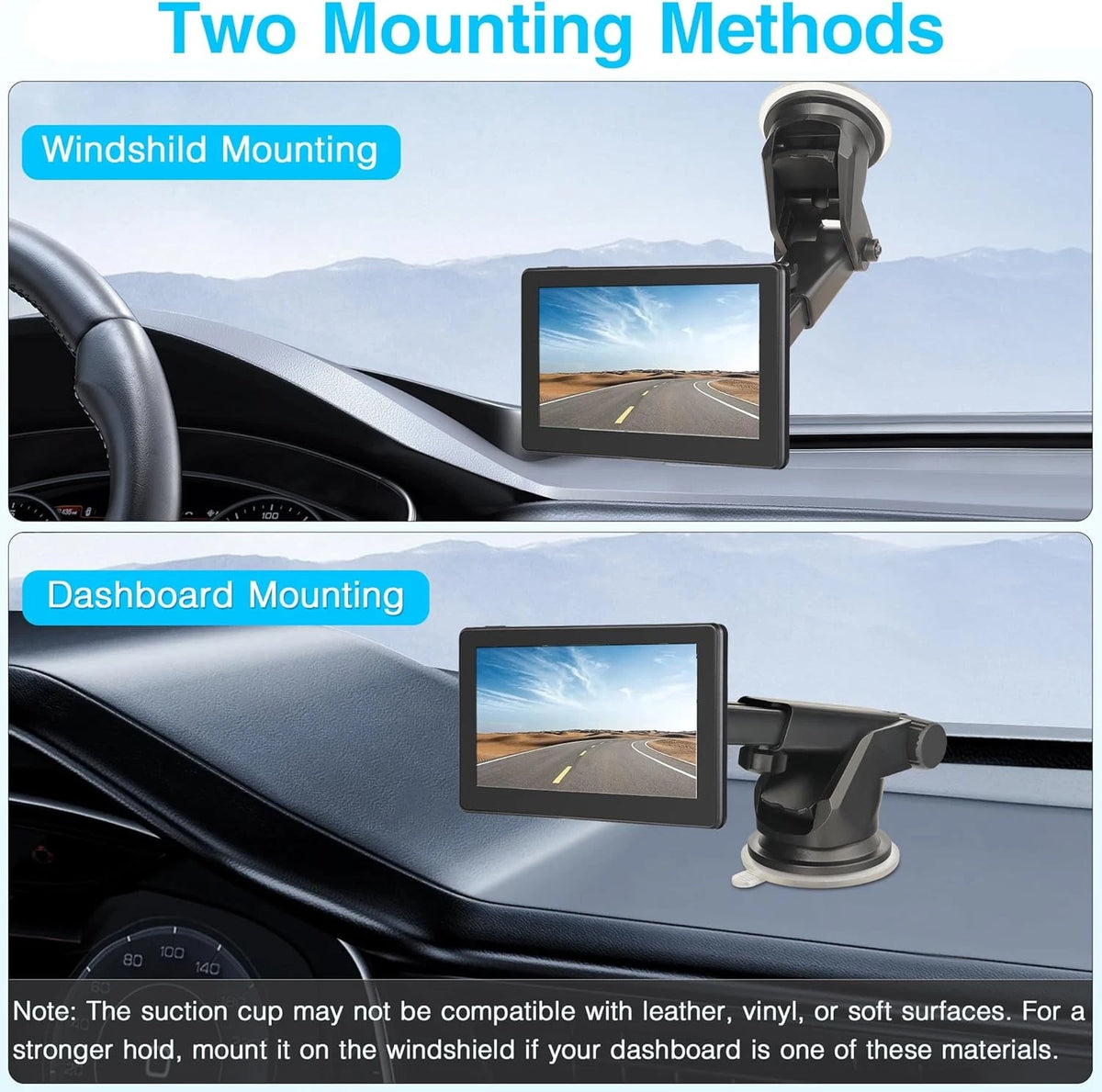 Backup Camera Monitor Mount - Windshield Suction Cup Mounting Bracket, Black