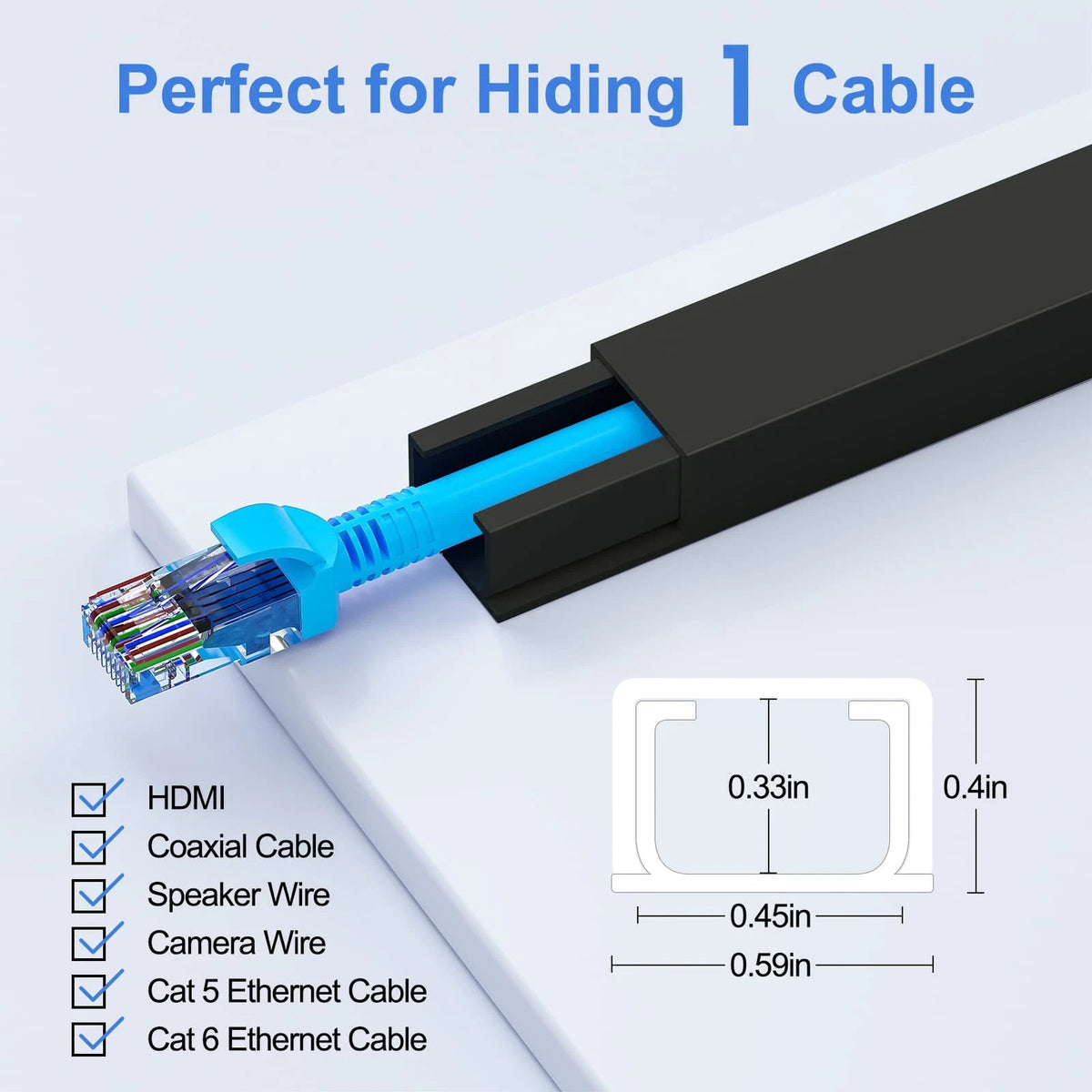 Yecaye Cord Hider, 113in Black Covers for Wires on Wall, Small,