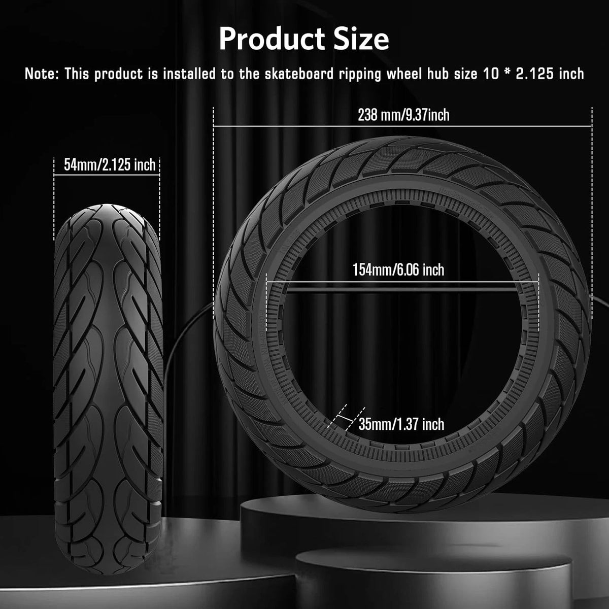 10x2.125 Scooter Tire, 10 inch Solid Rubber Tires Tubeless Front or 2 black