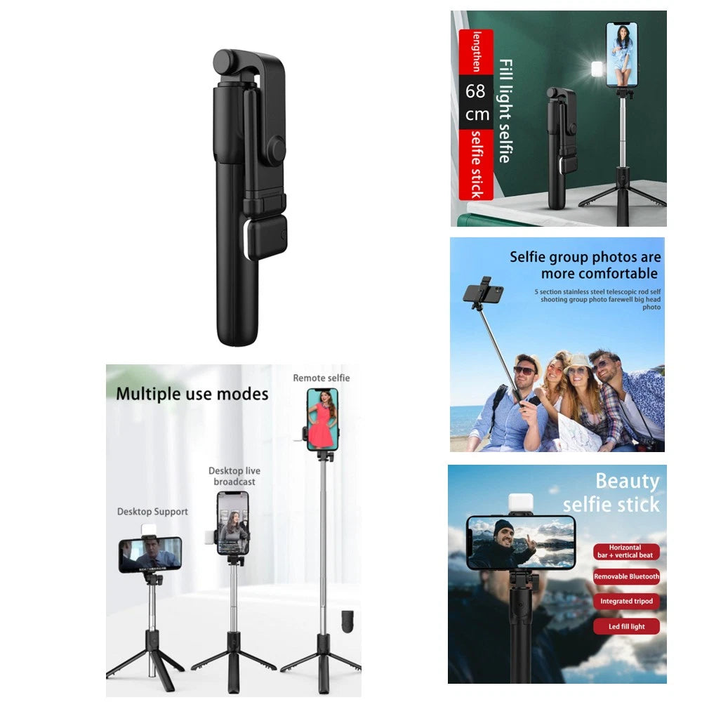 Smartphone Selfie Stick Wireless Bluetooth Rotating 360° Remote LED Highlight
