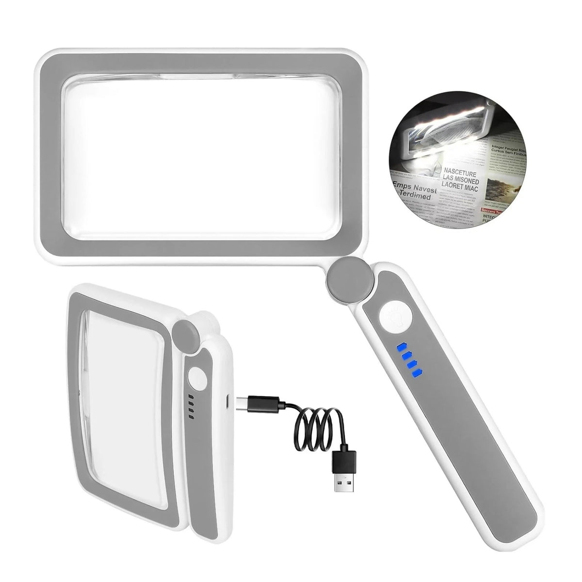 Handheld Illuminated Magnifier 4x 10 Led Dimmable Brightness USB C Rechargeable