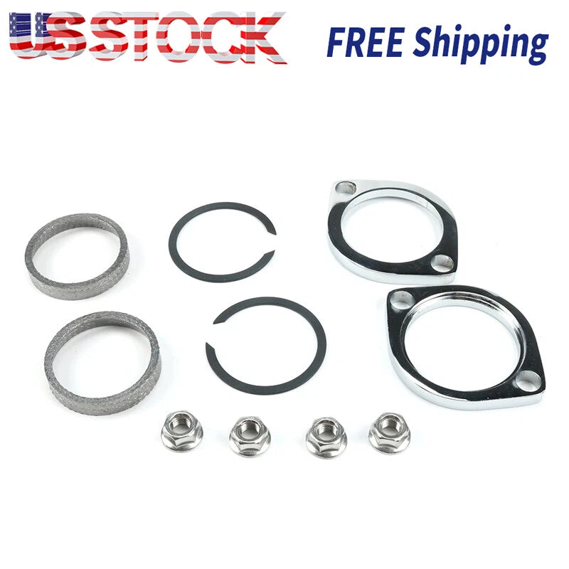 Exhaust Flange Install Kit Flanges Gaskets C-Clips Serrated Nuts For Harley