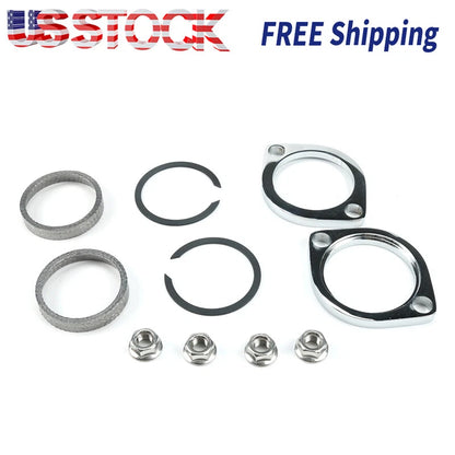 Exhaust Flange Install Kit Flanges Gaskets C-Clips Serrated Nuts For Harley