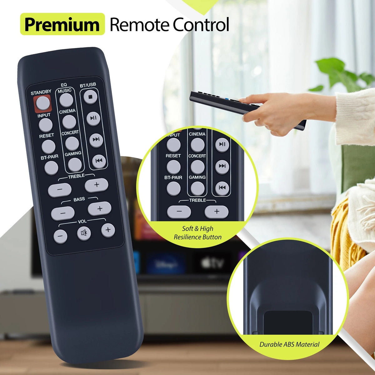 Remote Control For Rockville ROCKBAR 40" 400w Bluetooth Home Theater Soundbar