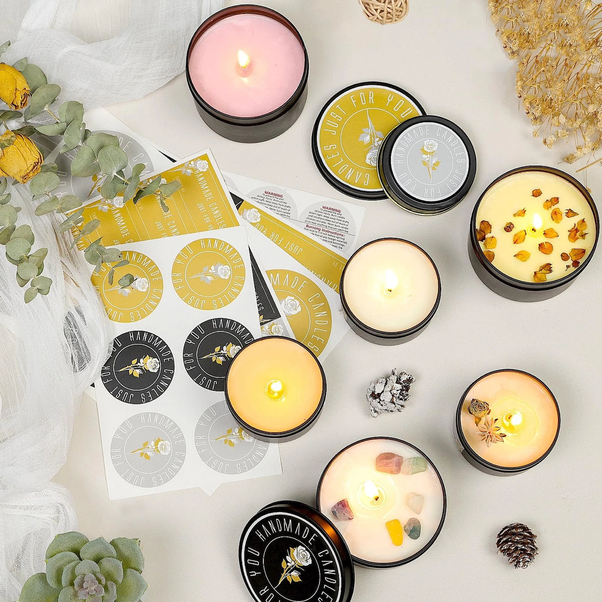 CONNOO 48 Pack Candle Tins - 24pcs 8oz + 4oz 48pcs 4oz+8oz, Matte Black