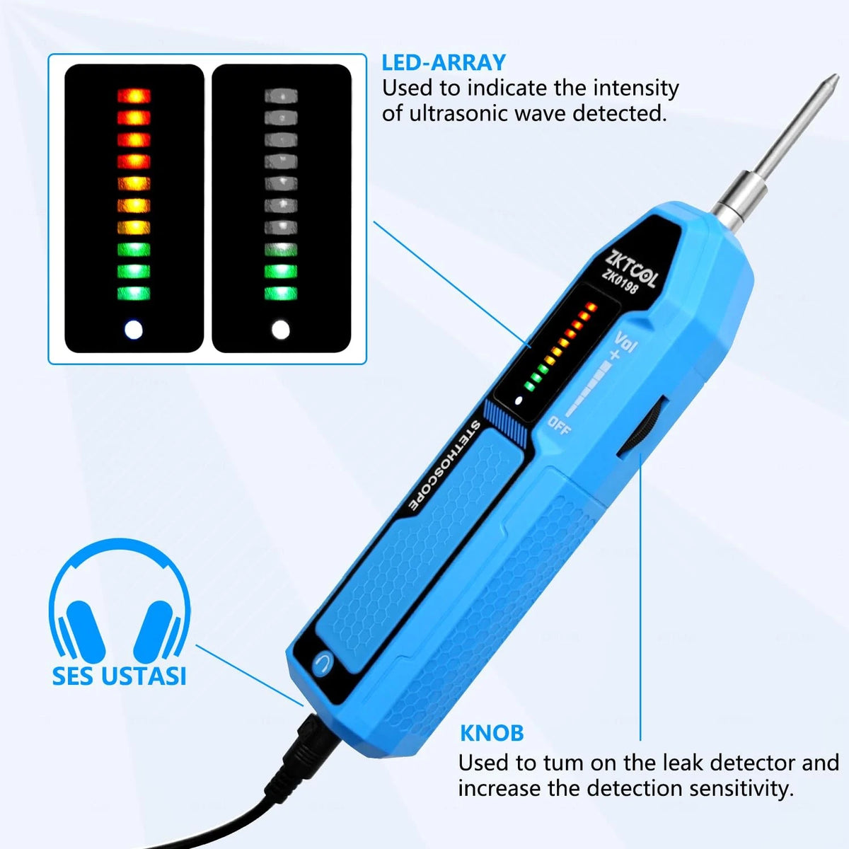 ZKTOOL Automotive Electronic Mechanics Stethoscope Ear Diagnostic...