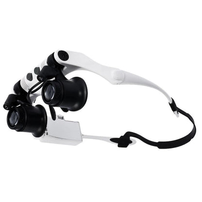 Double Eye Jewelry Watch Repair Magnifier Loupe Glasses W/ LED Light 8 Lens