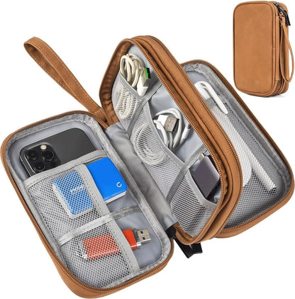 Electronic Organizer Travel Cable Accessories Case, L, Double Layer - Brown