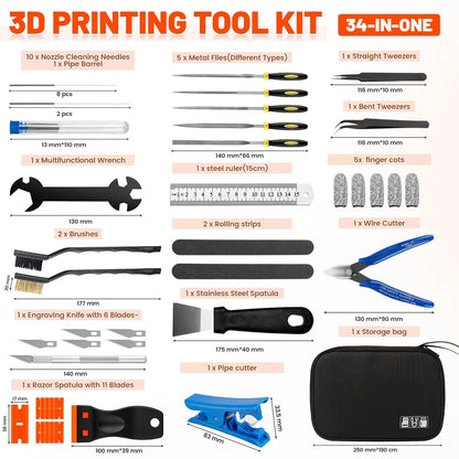 50pcs 3D Printer Tool Kit & Accessories – Nozzle Cleaning Tools, Black