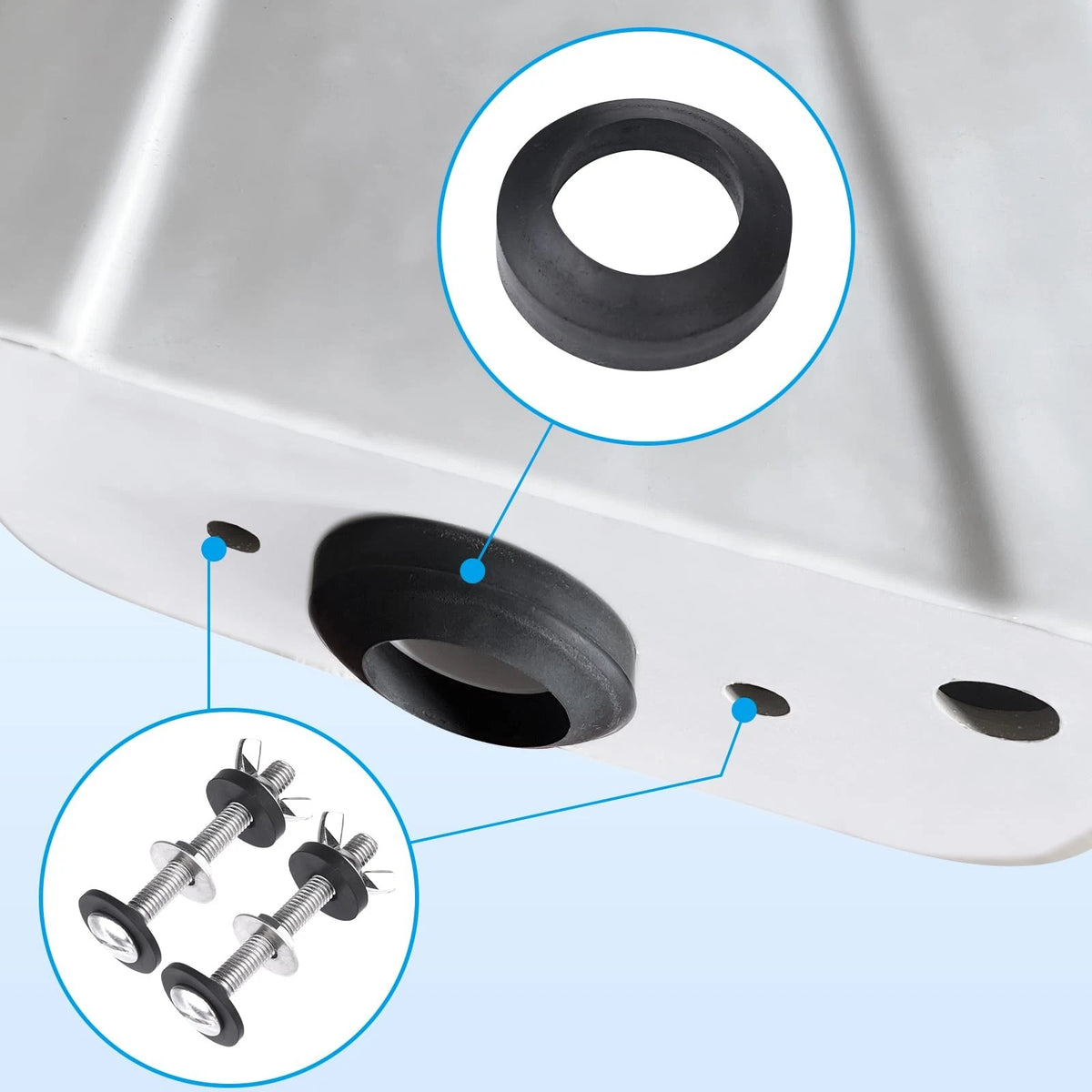 Toilet Tank to Bowl Bolt & Gasket Kit, 304 Stainless Steel Bolts, black