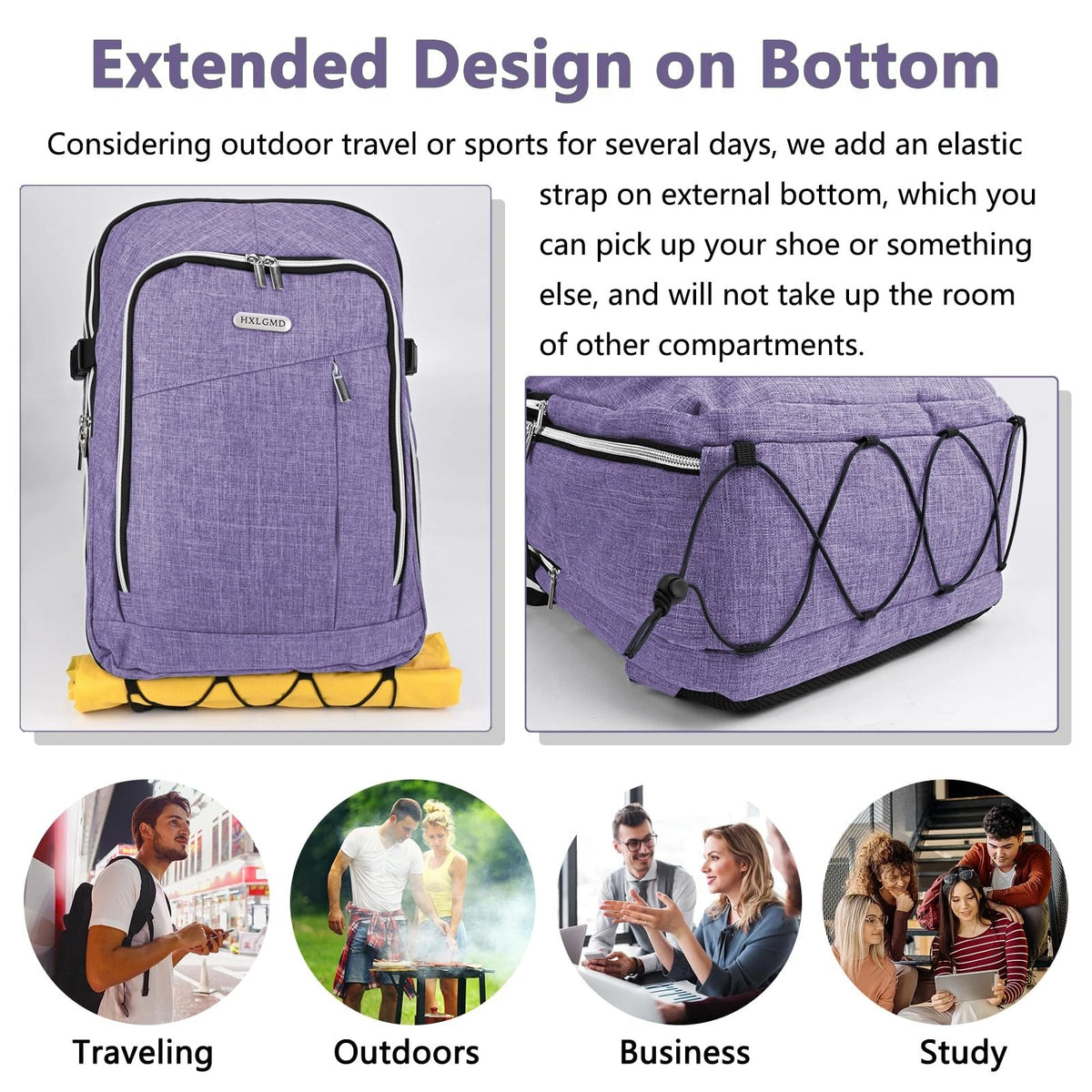 Personal Item Travel Carry On Luggage Backpack for Non-expandable, Purple