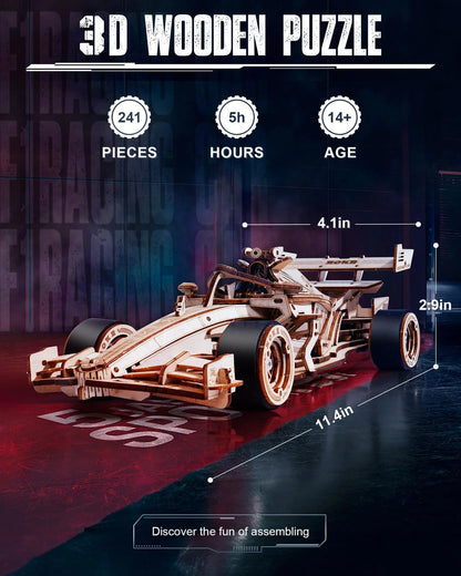 ROKR 3D Wooden Puzzle 1:18 Scale Formula Racing Cars for Adults, 5 Medium
