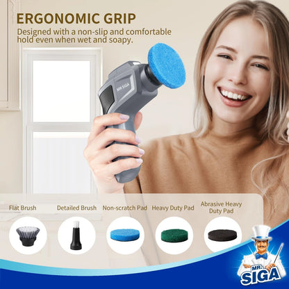 MR.SIGA Electric Spin Scrubber for Kitchen and Bathroom 5.9 x 6.0 inch, Gray