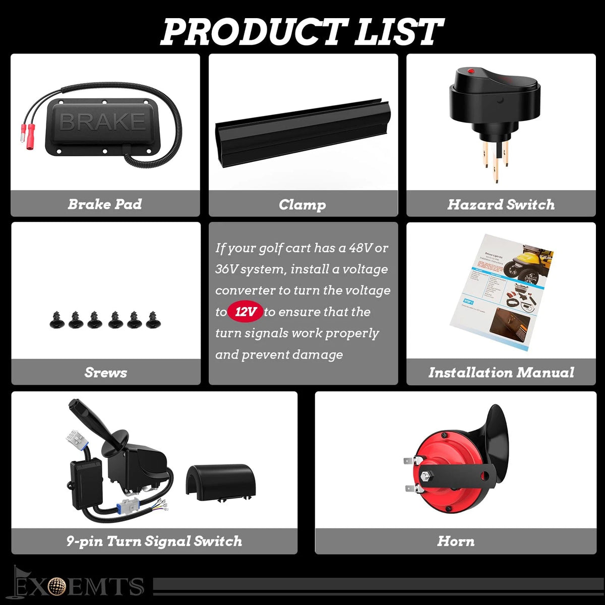 EXOEMTS Golf Cart Turn Signal Kit, 9-Pin Plug & Play black