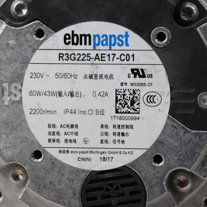 R3G225-AE17-C01 for ebmpapst AC 230VAC Centrifugal Fan For Cabinet Cooling