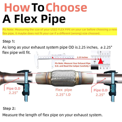 SUISFLXGRO Exhaust Flex Pipe Universal Type  Stainless Steel 2.25X8X12