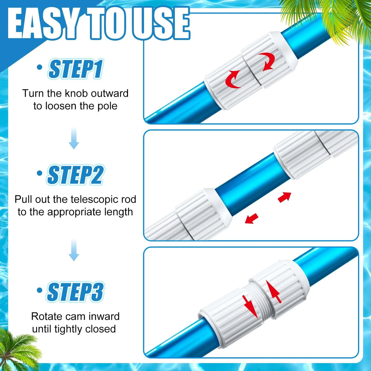RattanView 4 Pcs Pool Telescopic Pole White External Cam white