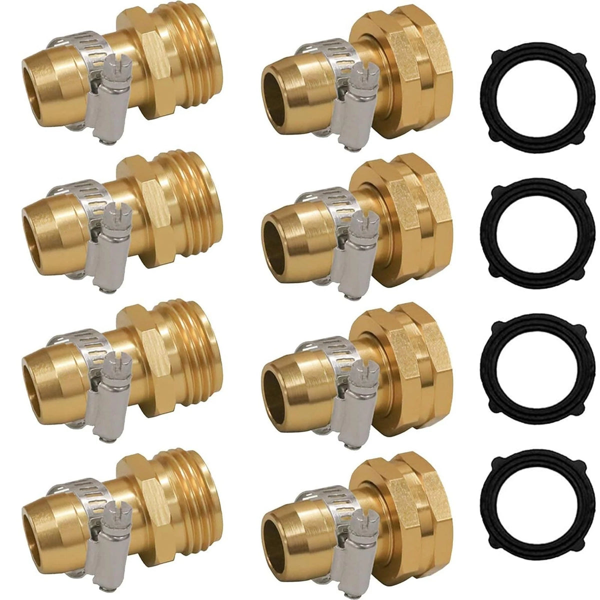 Hourleey Garden Hose Repair Connector with Clamps, Fit for 3/4" 4-Set, Gold