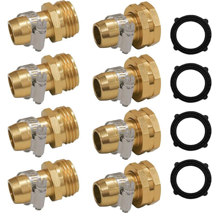 Hourleey Garden Hose Repair Connector with Clamps, Fit for 3/4" 4-Set, Gold