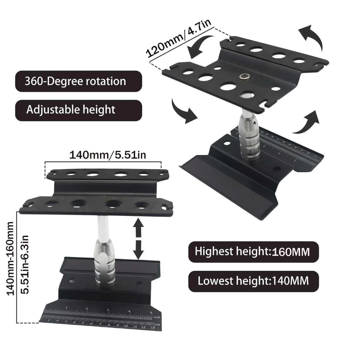 RC Car Stand Repair 360 Degree Rotation Lift or Lower for Black