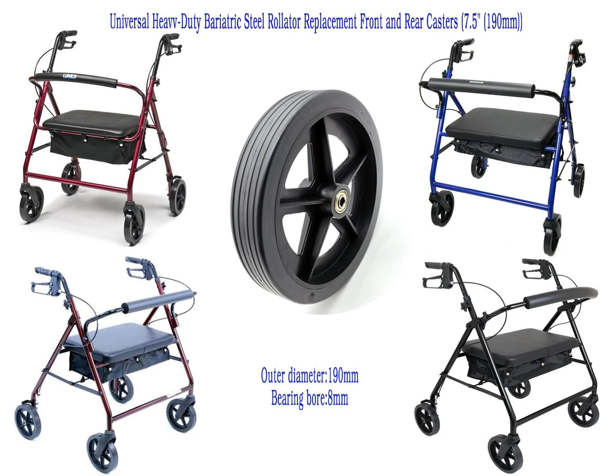 Heavy-Duty Bariatric Steel Rollator Replacement Front and 7.5 inches, Black