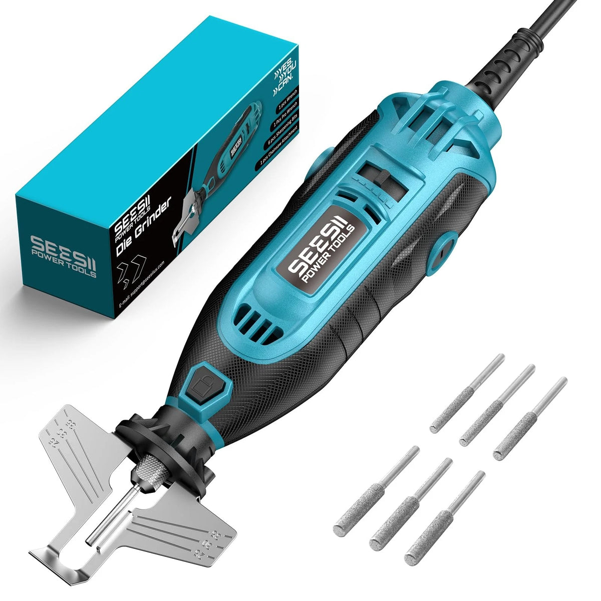 SEESII Electric Chainsaw Sharpener Kit, 35000RPM, 6 Upgraded Diamond Bits Blue