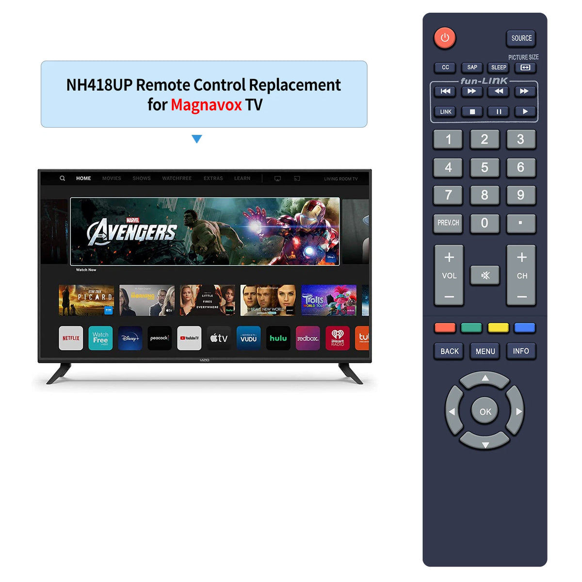 NH418UP For Magnavox TV Remote Control 43ME345V/F7B 50ME336V/F7 55ME345V/F7A