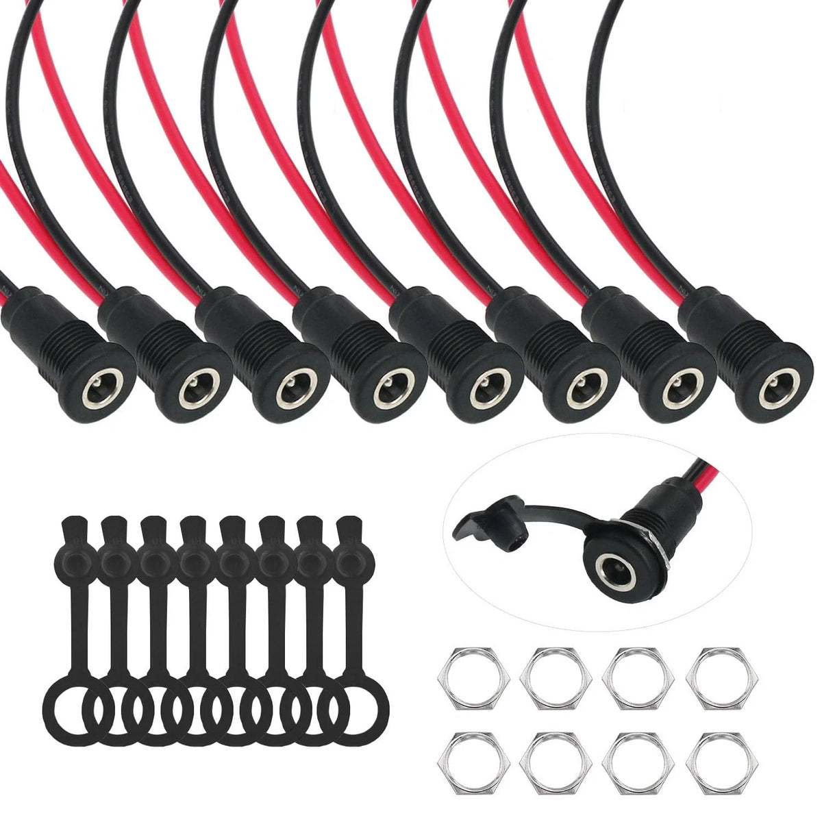 Tugermoola 8PCS 5.5 x 2.1mm Female DC Power Jack Threaded Black-Plastic Head