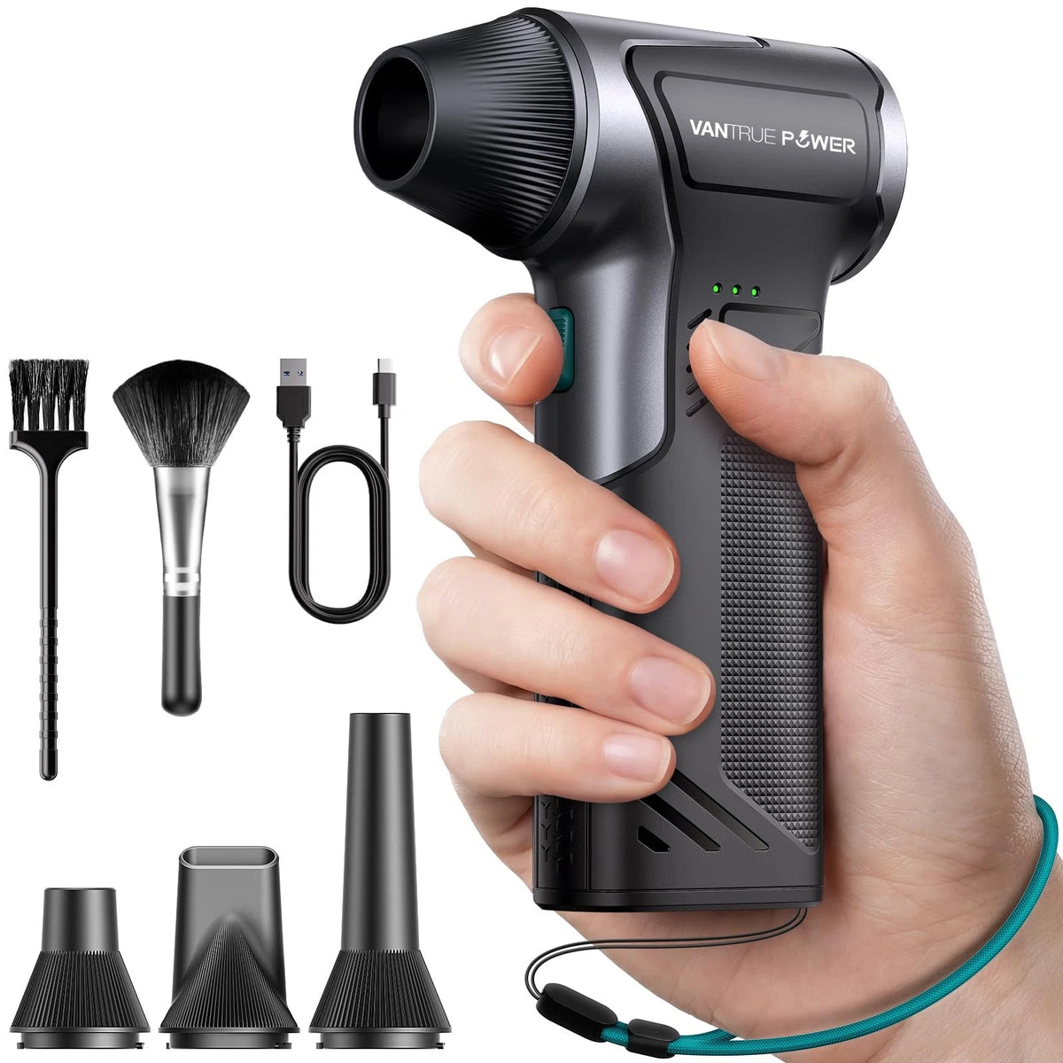 VANTRUE POWER T150 Compressed Air Duster, Mini Blower, Black and Grey